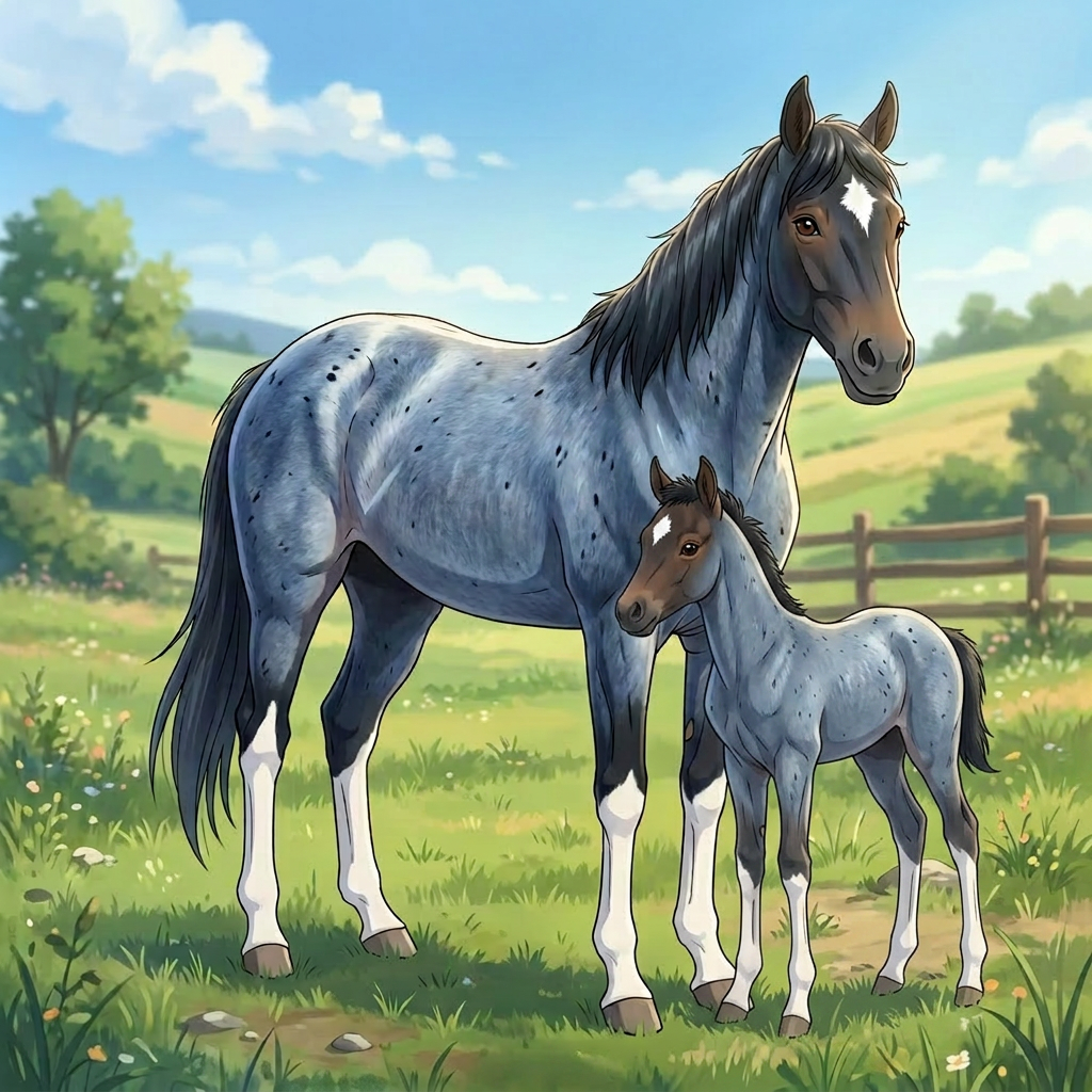 Appaloosa horse with spotted coat and white markings standing in grassy meadow